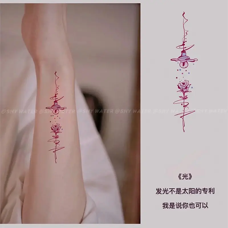 Rose Waterproof Temporary Tattoos for Woman Romantic Flower Floral French Letter Tattoo Stickers Art Cute Fake Tatoo Sticker