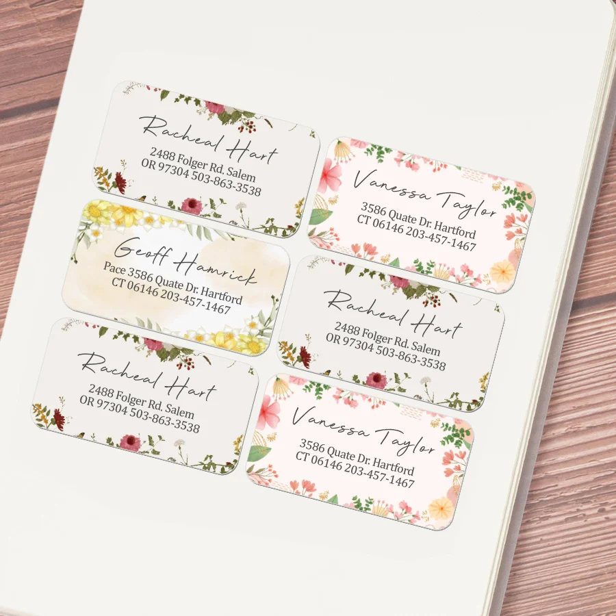 ملصقات بريدية زهرية مخصصة - ملصقات عناوين ذاتية اللصق للأعمال/القرطاسية، تصميم مخصص ومواد قابلة لإعادة التدوير  #5