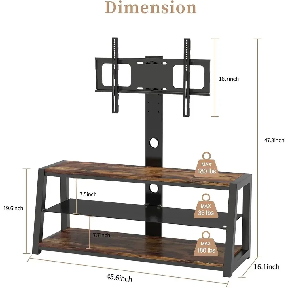 Universal TV Stand with Adjustable Mount for Plasma, LCD, LED, and Curved TVs - Black Tempered Glass and Metal Floor Stand