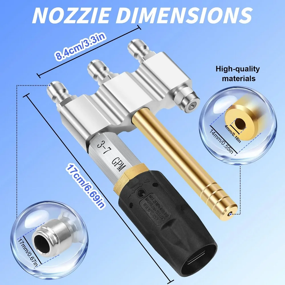 3-in-1 Adjustable Long Range Chemical Nozzle For High Pressure Washer Gun 1/4
