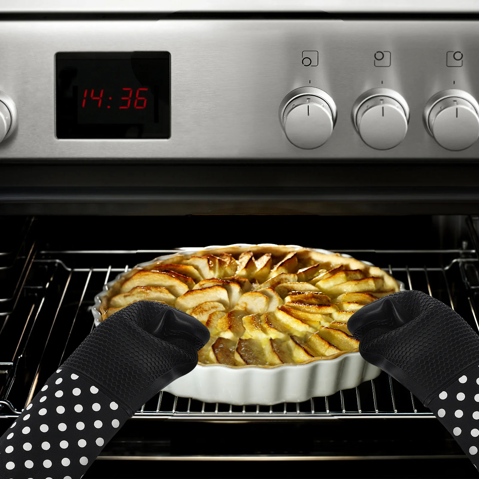 

2Pcs Heat Resistant Oven Mitts Silicone and Cotton Baking Gloves for Cooking Kitchen Use Anti-Scald Protection with Hanging Hole