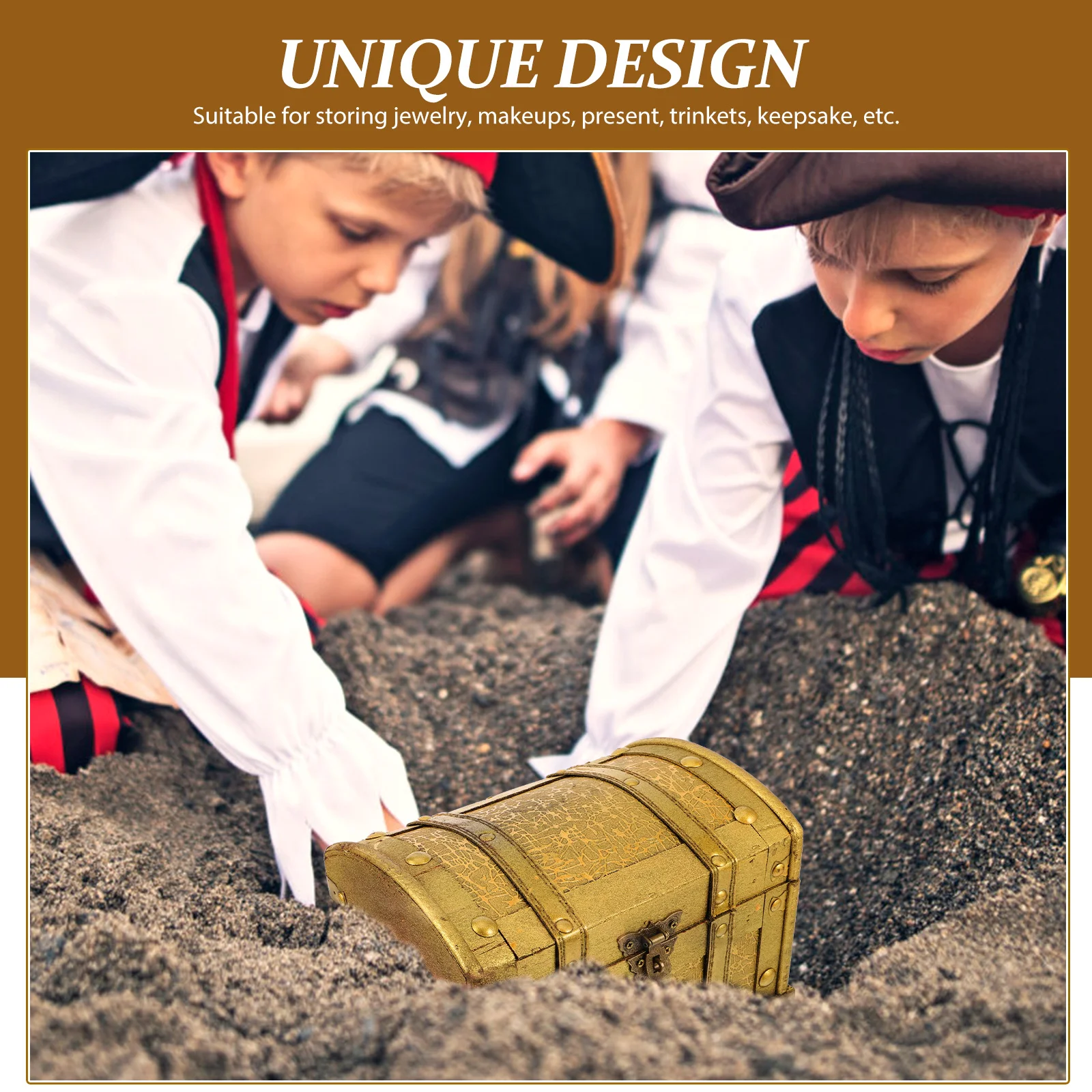 

Small Wooden Vintage Treasure Box Elegant Jewelry Organizer Collectibles Keepsake Chest Random Lock Wood Trunk Box