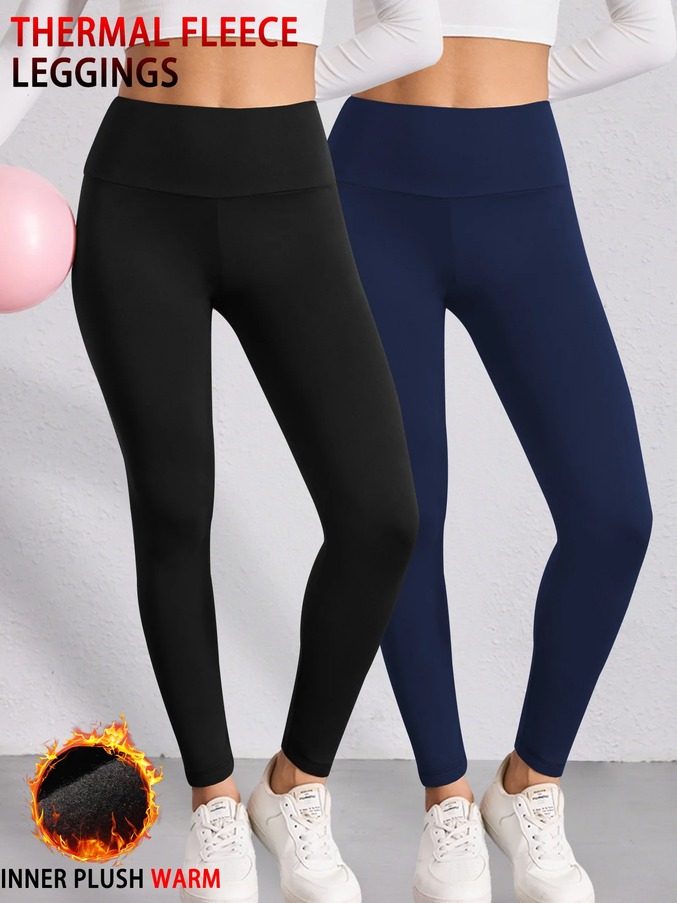 

2 Pack High waisted thermal leggings with plush fleece lining. Designed for women's winter workouts flows and in cold climates