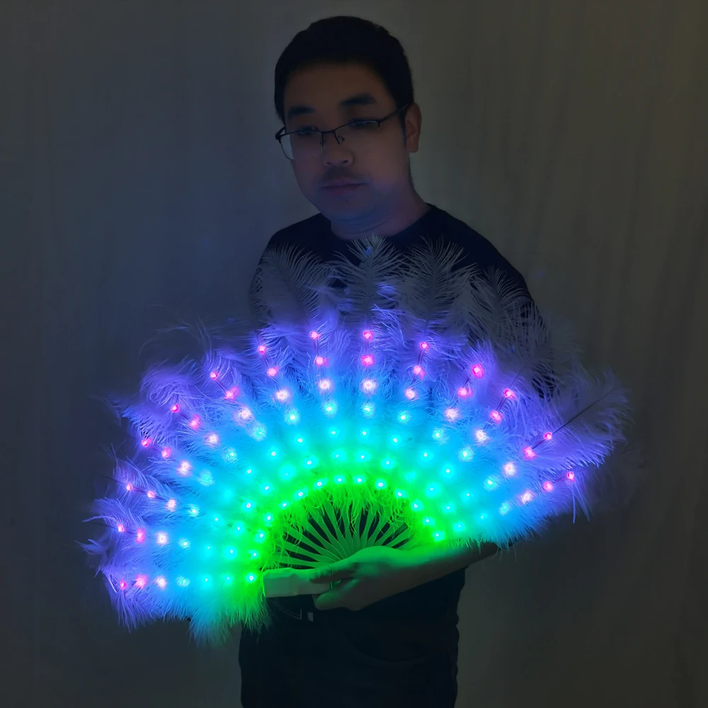 Color Ostrich Feathers LED Fan Performance Dancing Lights Fans Night Show Singer DJ Costumes Halloween Party Gifts