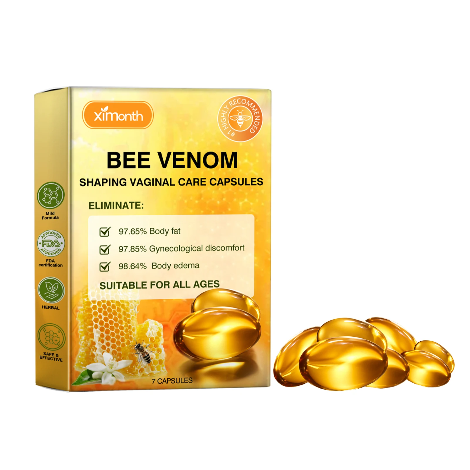 Ximonth Bee Venom Slimming Capsules Ladies Moisturizing Firming Slimming Shaping Body Care Capsules