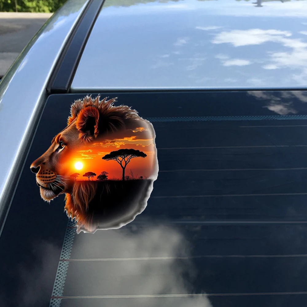 QT2504#Lion and Sunset Vinyl Stickers Car Sticker, Suitable for Laptop, Car, Truck, Van, SUV, Motorcycle, Window