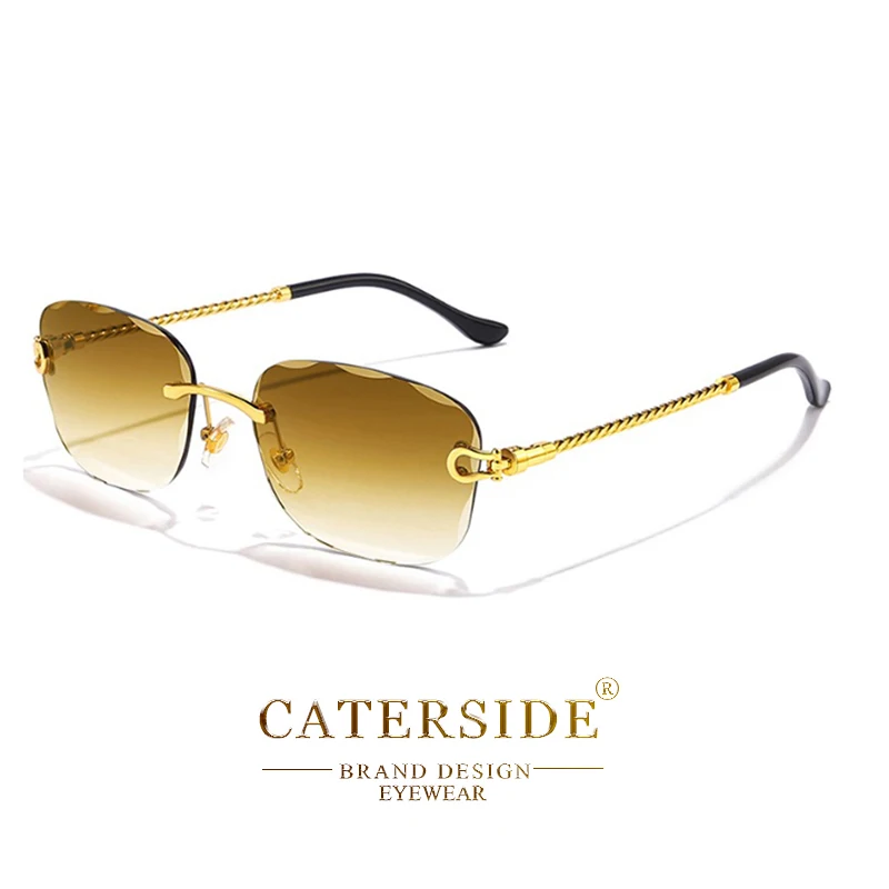 CATERSIDE Retro Mode Sonnenbrille für Damen und Herren Markendesigner Randlose Verlaufsgläser Sonnenbrillen mit Schneidegläsern Damen-Brillen – Detail 12