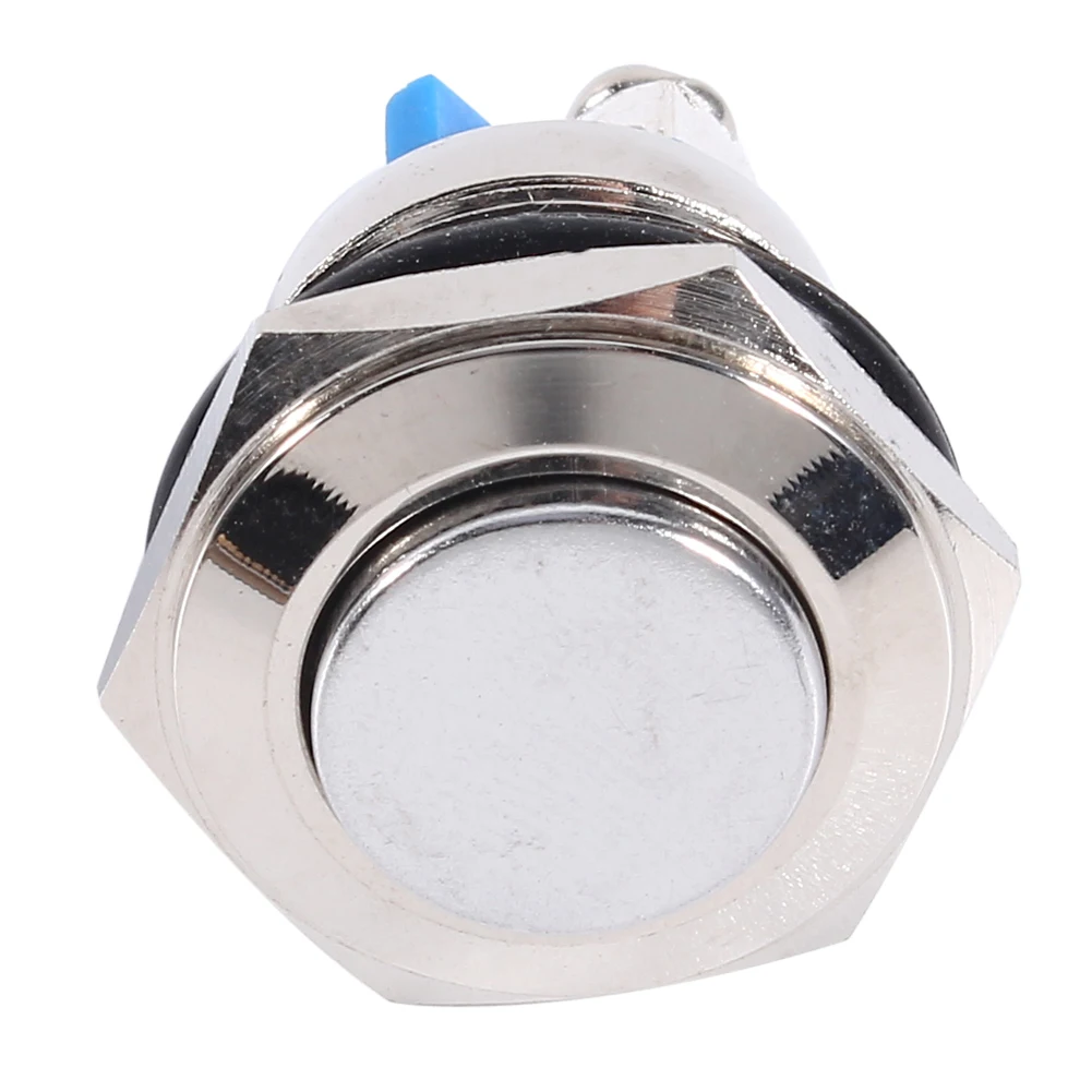 Horn Switch Engine Starter Round Button Switch 12V 16mm Car Waterproof Momentary Metal Push Button ON OFF Horn Switch Silver