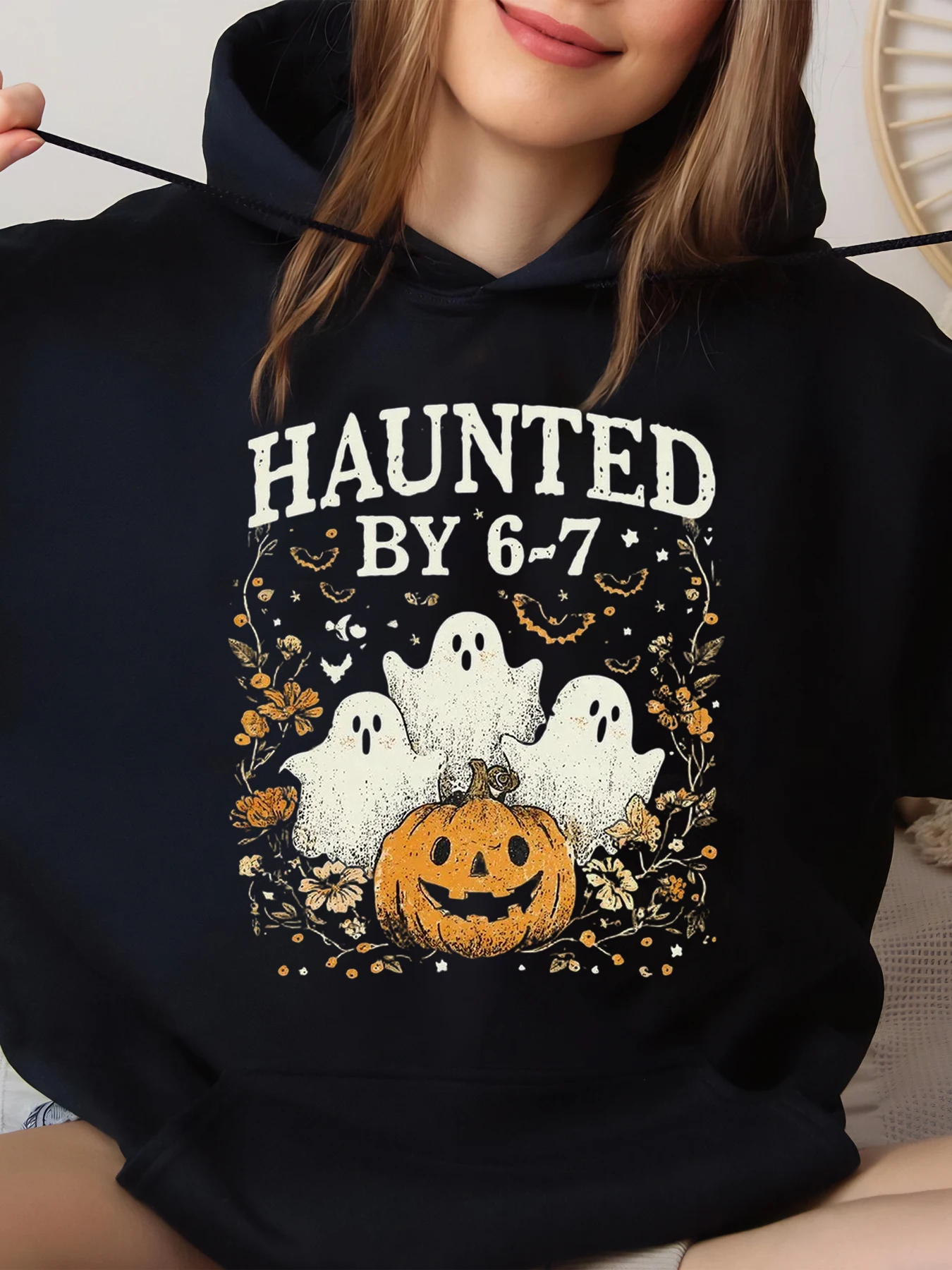 

Толстовка с принтом тыквы «Призраки» на Хэллоуин для женщин, повседневная одежда для вечеринок, черный, большой размер