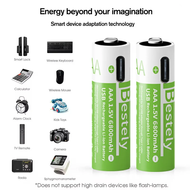 2025New 6800mAh AAA بطارية ليثيوم قابلة للشحن، شحن USB-C، للكاميرات، فرشاة الأسنان الكهربائية، ماكينات الحلاقة