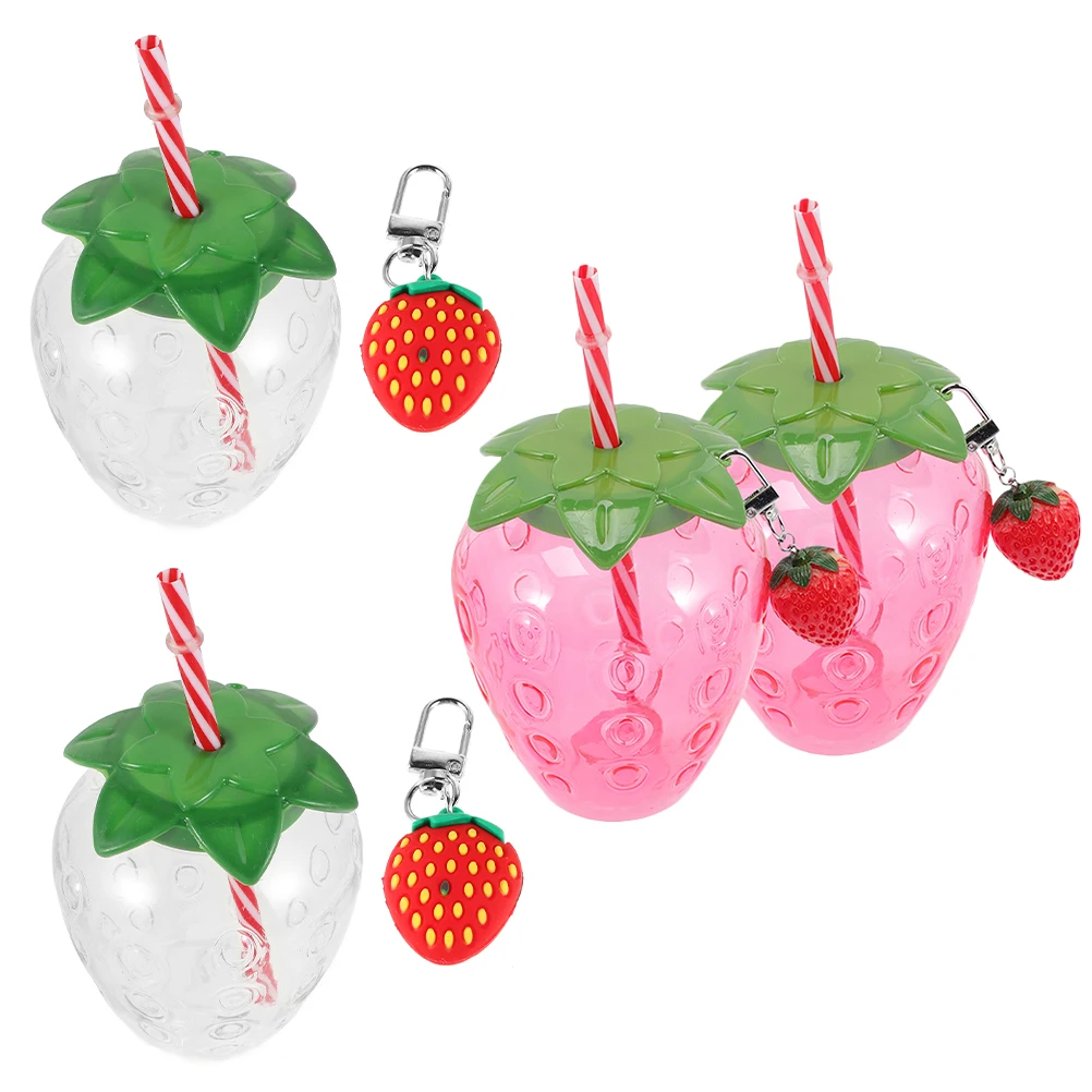

4 Pcs Strawberry Sippy Cup Coffee Mug Water Bottle with Cover Cold The Pet Shaped Party Cups