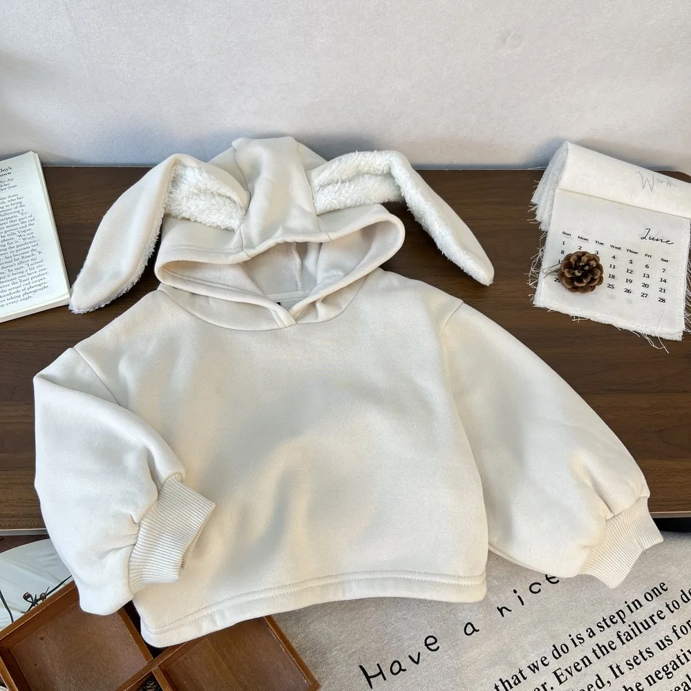 

Girls Fleece Sweatshirt Winter Warm Tops Baby Hooded Cute Jumper Kids Fashion Casual Pullover Autumn New Children's Clothes