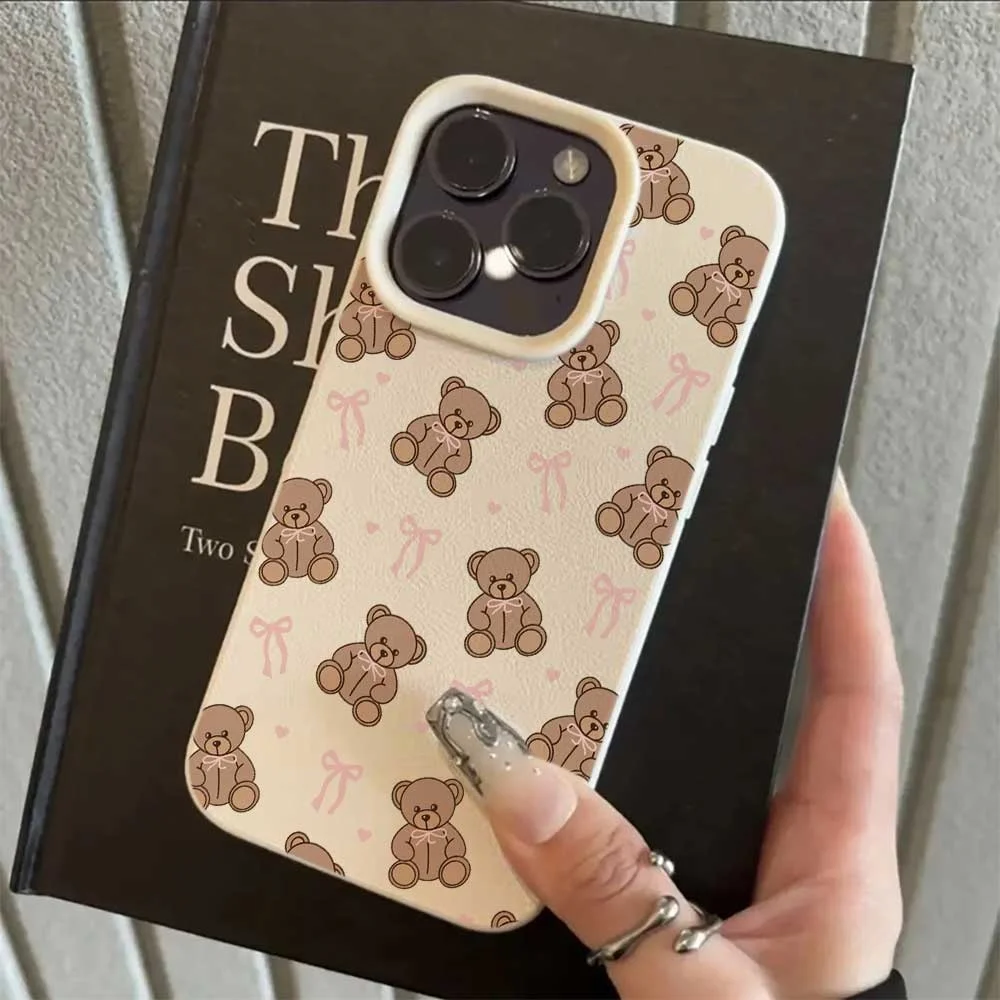 Niedliche Teddybär-Handyhülle mit rosa Schleife für iPhone 17 16 15 14 13 12 11 Pro Max 16 15 Plus XR, Silikon, matt, weich, stoßfest – Detail 5