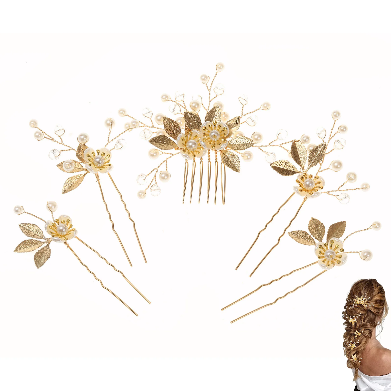 Flower Hairpin Headwear Set Stable Grips Wedding Luxurious Hair Jewelry for Valentine's Day Lover Gift