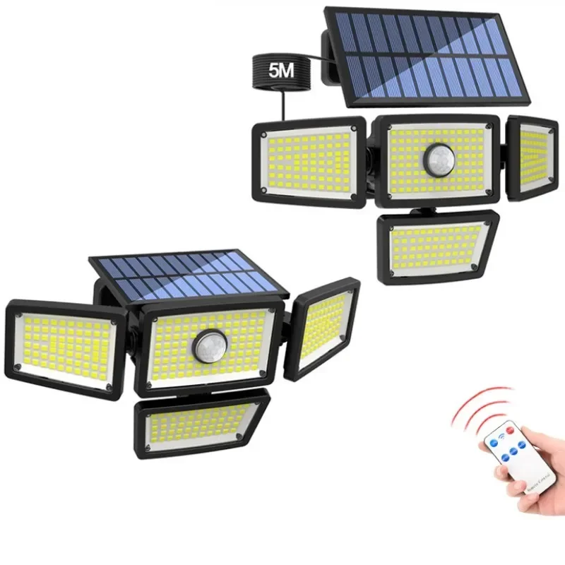 3 Modes Outdoor Solar Lights 224/283 LED 4 Heads Rotating IP65 Waterproof Street Light Body Sensor Garage Yard Garden Wall Lamp