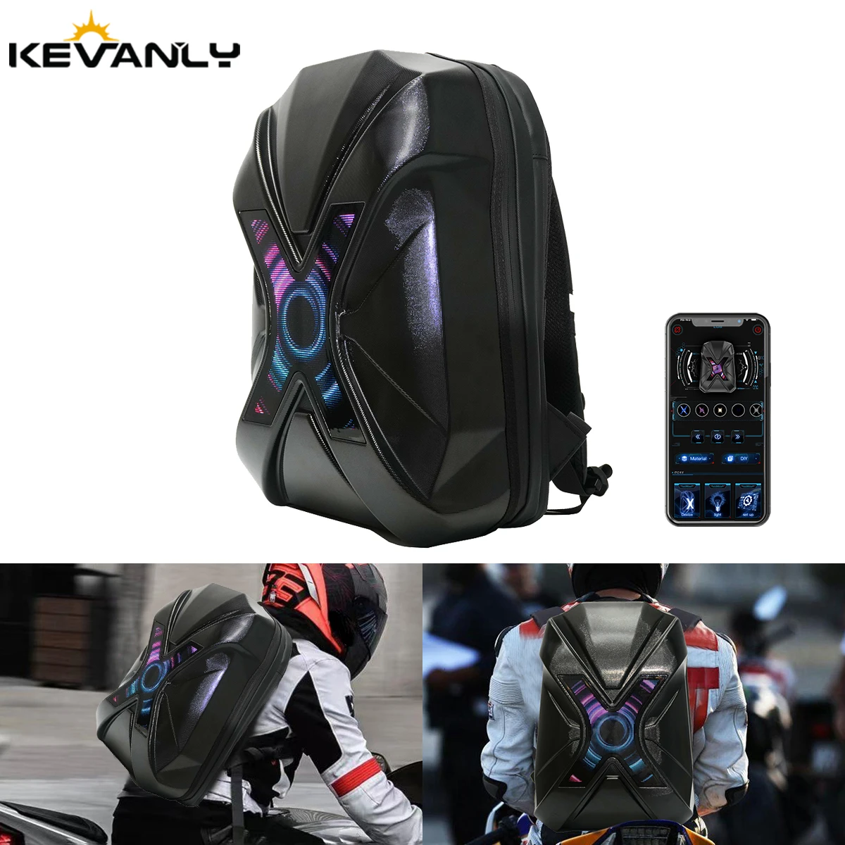 

Светодиодный рыцарский рюкзак с твердым корпусом, большой вместительный рюкзак для езды на мотоцикле, жесткая сумка для ноутбука с мигающим светодиодным экраном, управление через приложение