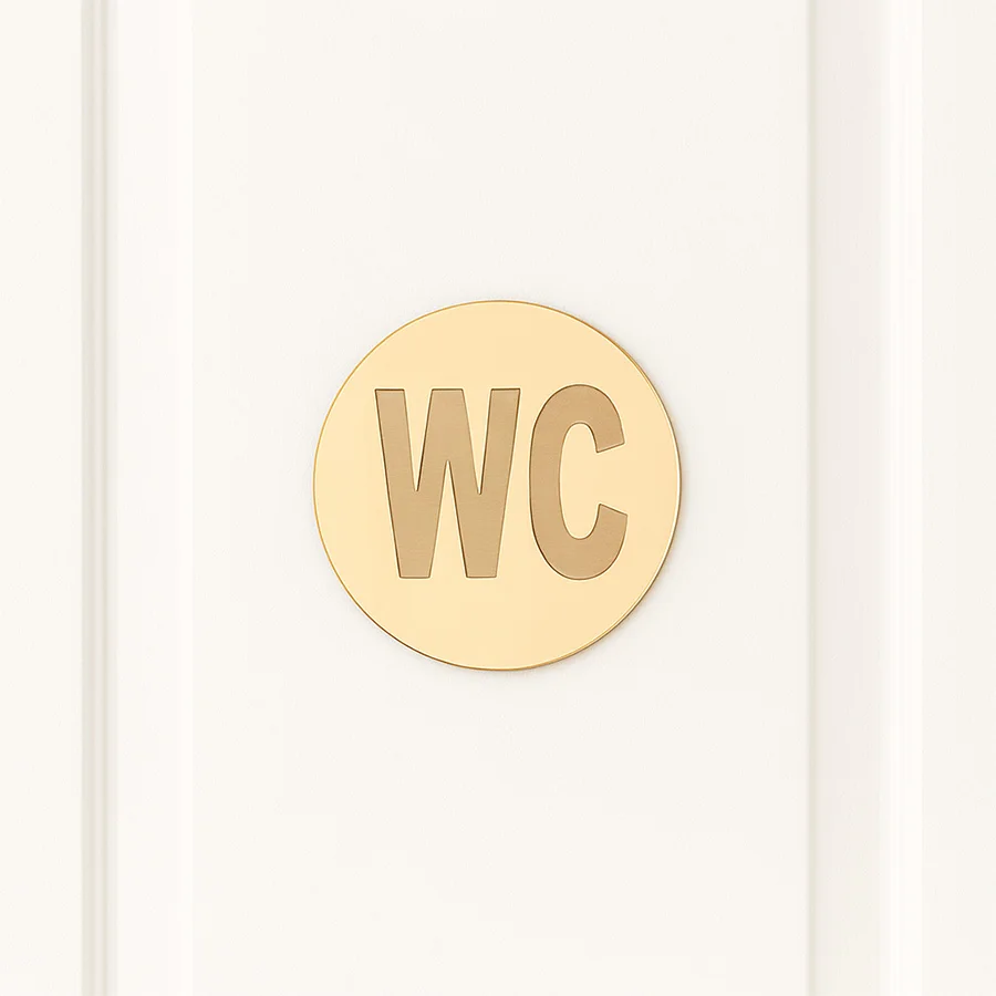 WC-Badezimmer-Toilettentürschild, rund, aus Acryl, Spiegel-Wandaufkleber, selbstklebend, Toilettenplakette