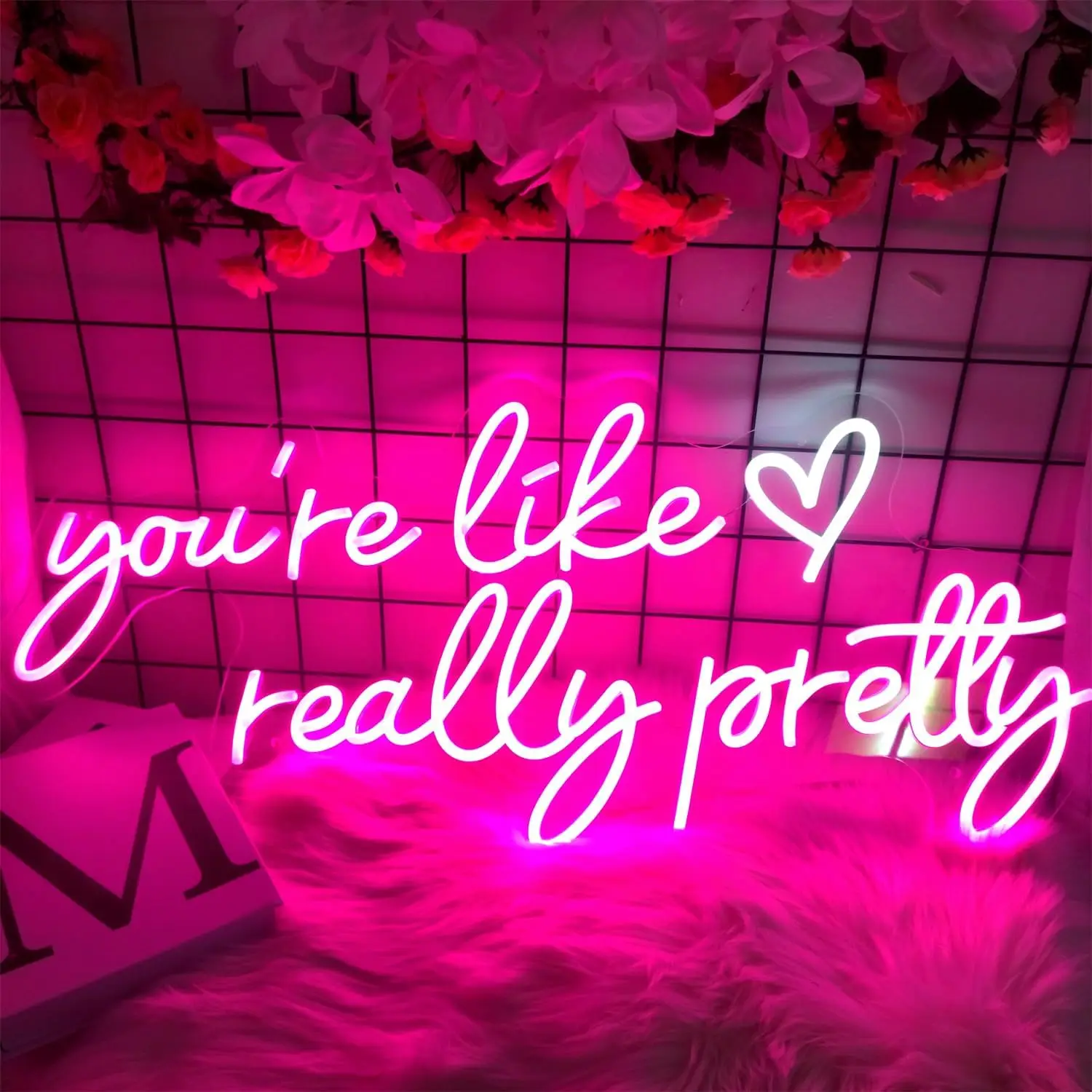 You're Like Really Pretty Neon Light Dimmable Pink Wall Art for Girls Bedroom Vanity Mirror Photo Backdrop Party LED Gift Sign
