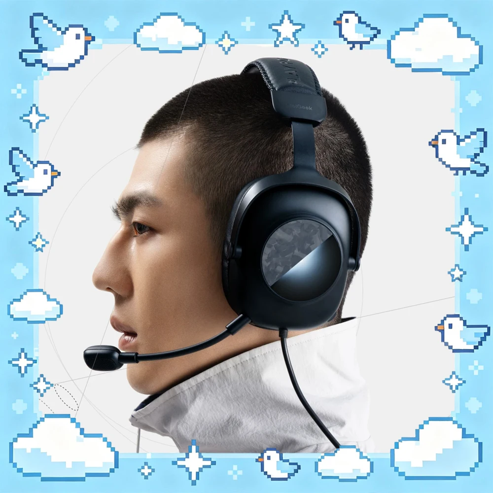 MelGeek Gleam Wired Gaming Headset 53mm Drivers Detachable Microphone 10-Band EQ 3m Cable Over-Ear 7.1 Virtual Surround