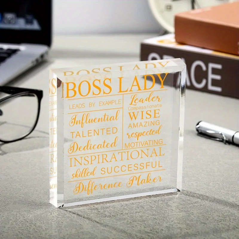 هدايا Yalikop Boss Lady للنساء: ديكور مكتب/مكتب أكريليك (أقتباس ملهمة) - تذكار تقدير الرئيس، ثقالة الورق.
