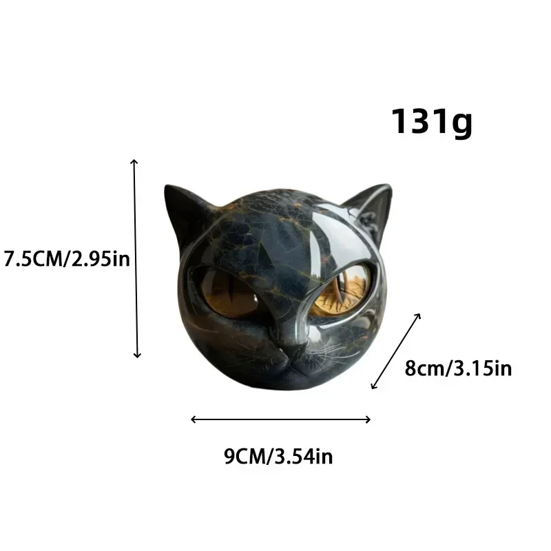 أسود القط حجر تمثال الراتنج القط رئيس أحجار استشفاء الرخام الملمس القط حجر تذكار هدية المنزل مكتب سطح المكتب الديكور 2025