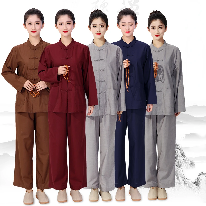 Budista Leigo Roupas Set, Adultos Meditação Roupas, Tradicional Chinês Freira Monge Suit, Top e Calças, 5 Cores, Haiqing