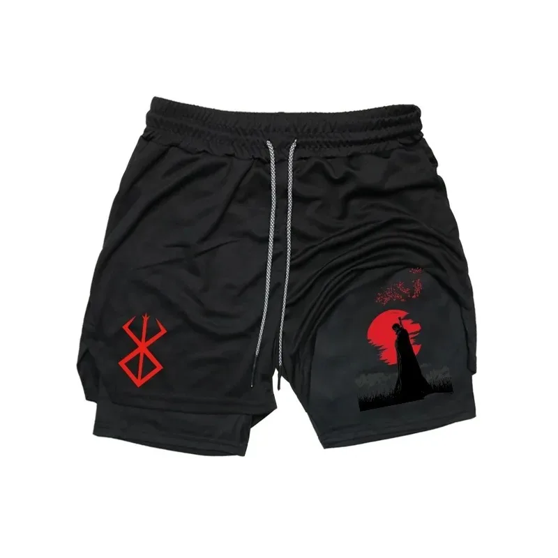 Men's Shorts Summer Double Layer Letter Print Quick Drying Pants Fitness Tracksuit Fashion Sportswear Running Gym Workout Short