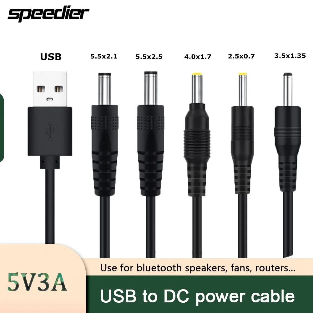 

USB к DC 5,5x2,1 5,5x2,5 3,5x1,35 4,0x1,7 2,5x0,7 Штекерный зарядный кабель 5 в 3 А для Bluetooth динамика, вентиляторов, настольных ламп, фонариков