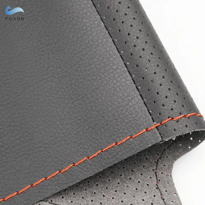 Hand Sewing Microfiber Perforated Leather Car Steering Wheel Cover Trim with Needles Threads For Kia K2 Rio 2011 2012 2013 2014