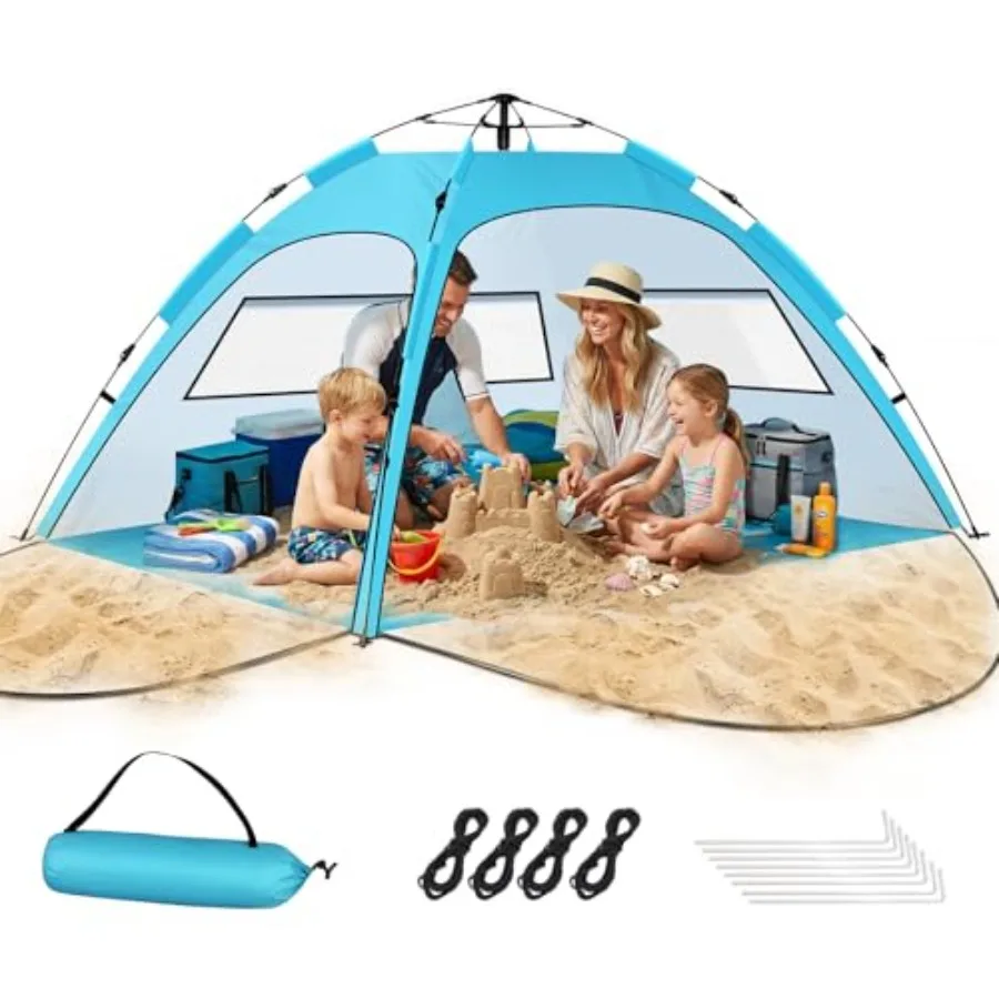

Beach Tent Sun Shelter UV 50+ Protection, Wind Resistant, Lightweight Portable Polyester Shade Tent in Navy Blue for Family Use
