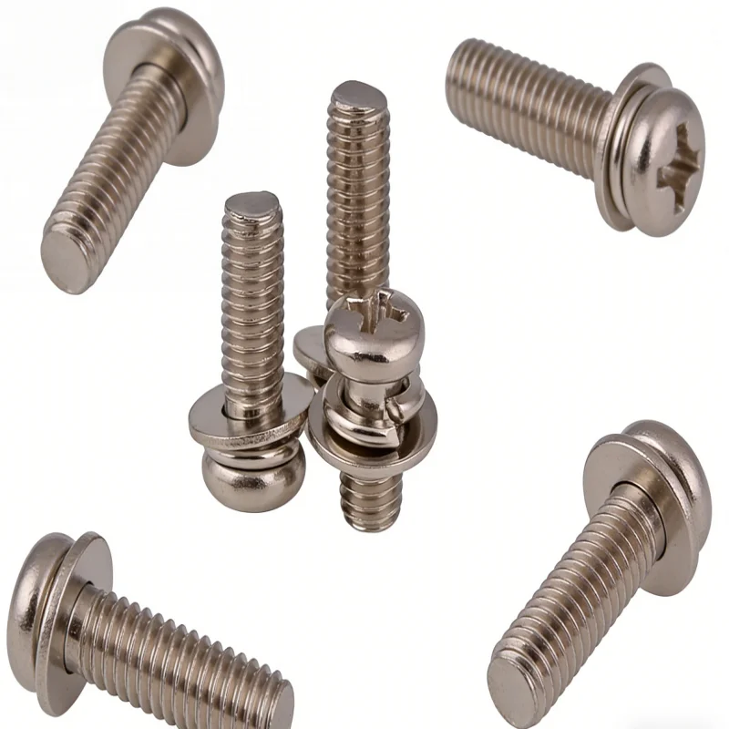 500pcs  Cross Round Head Screw Flat Washer Spring Gasket Assemble Nickel Plated Bolt M4