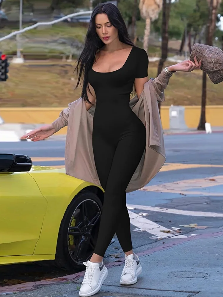 

Three Sisters 2025 New Women's Bodysuit Yoga Pants Autumn Solid Color Round Neck Short Sleeve Spice Girls Sexy Tight Bodysuit