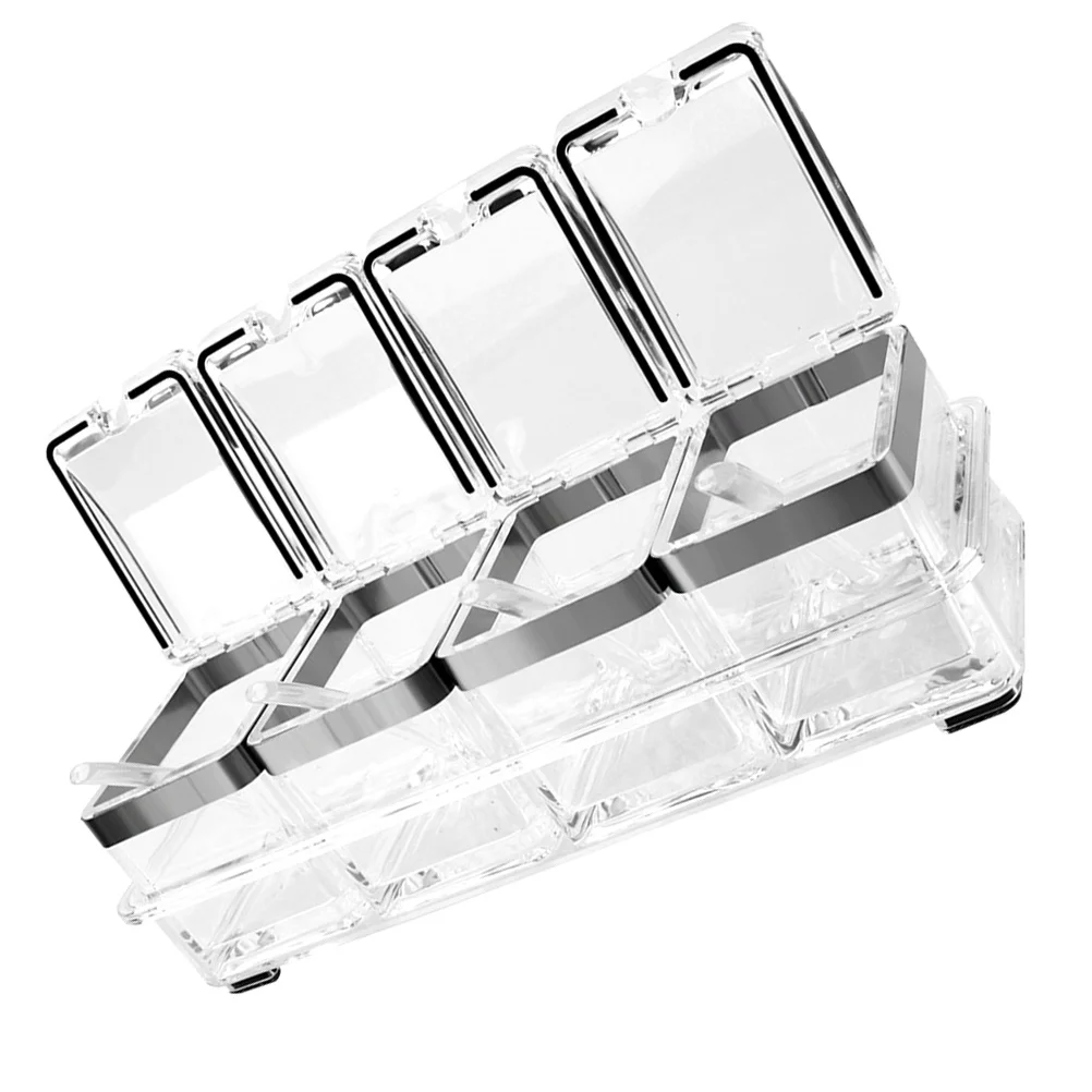 1 Set Clear Acrylic Seasoning Box Storage Containers For Salt Sugar Pepper Spice Jars Condiment Organizer With Lid Dust-Proof