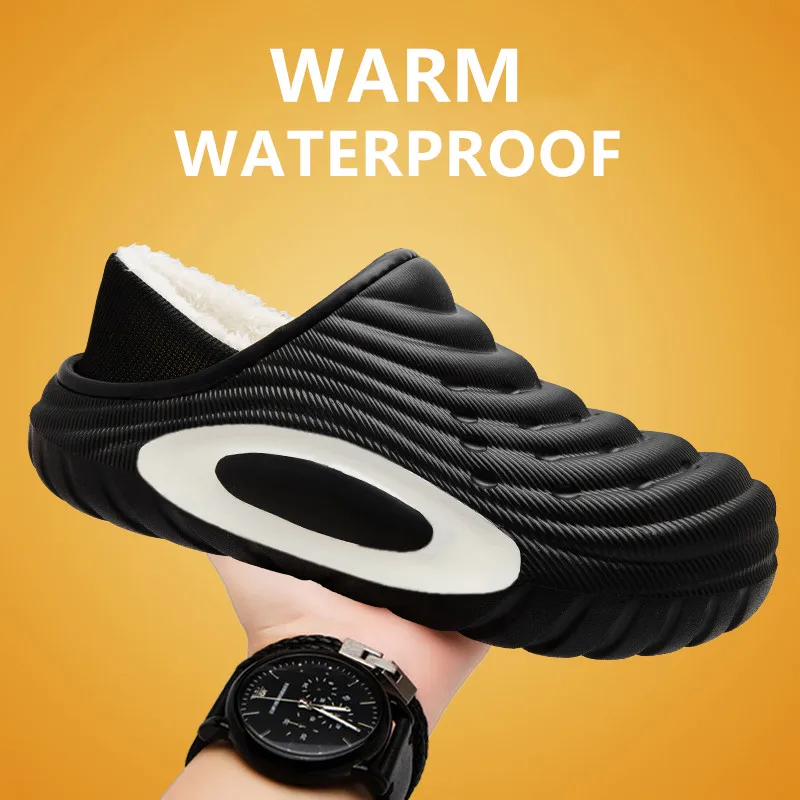 New Fashion Cotton Men's Slippers Winter Warm Plush Men Slippers Waterproof Men Garden Shoes Indoor Outdoor Men's Warm Shoes