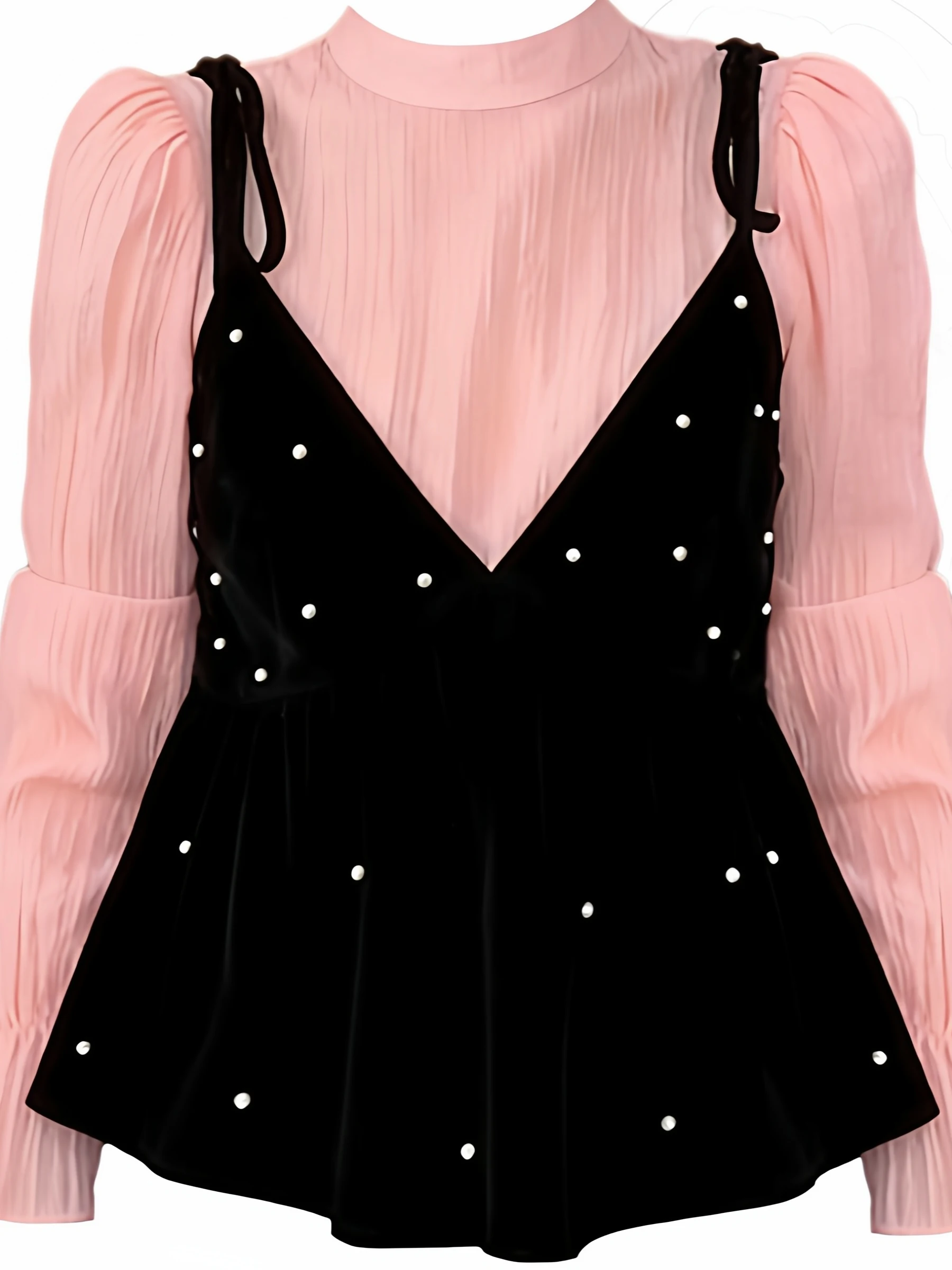 

plus Size Women's Pink Velvet irt And Bla Velvet Strap Winter Faion Set Unique Aosphere Sensation Casual Commute Sle