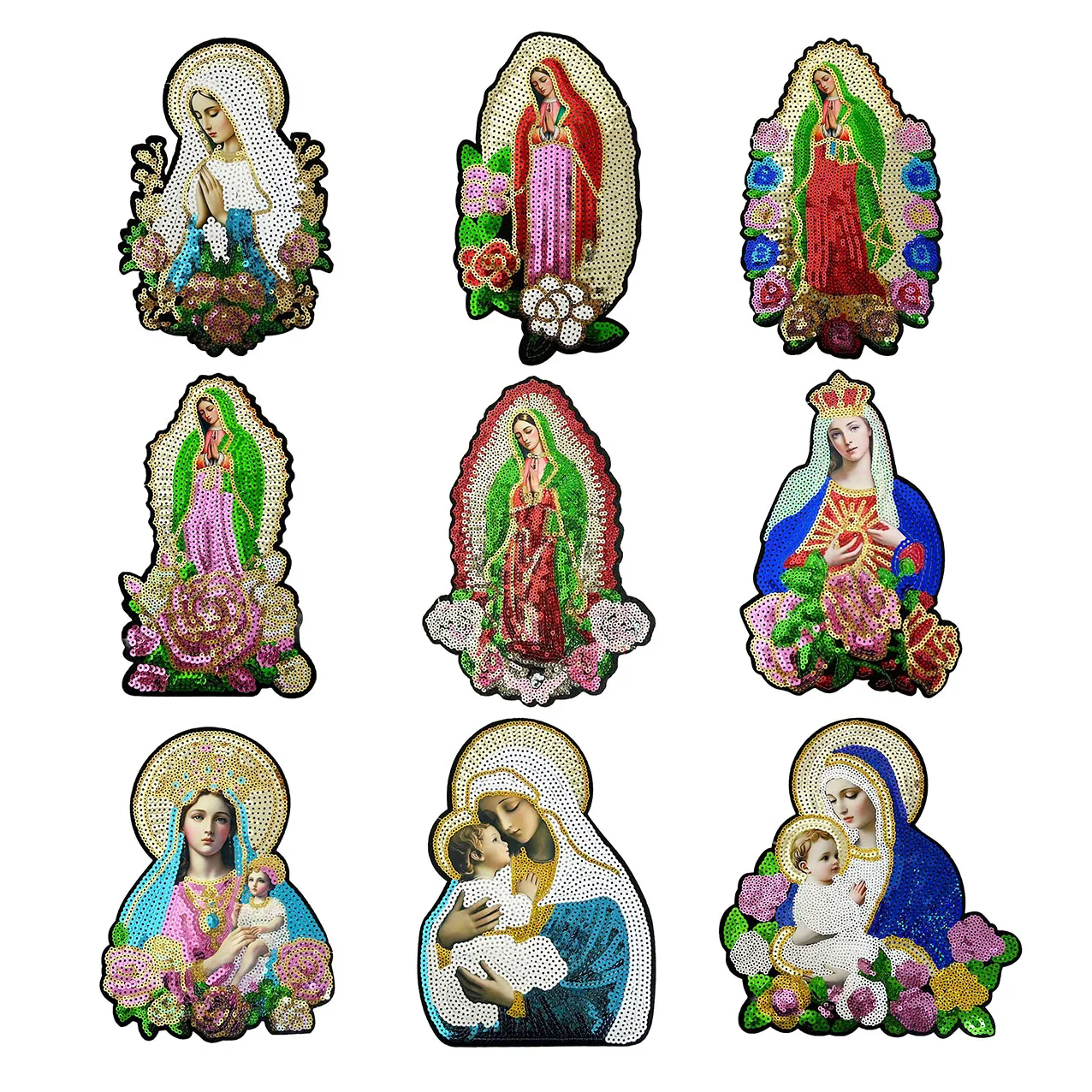 Patch brodé à paillettes de la vierge marie, 27 Styles, à repasser pour sacs à vêtements, accessoires de vêtement DIY, une pièce