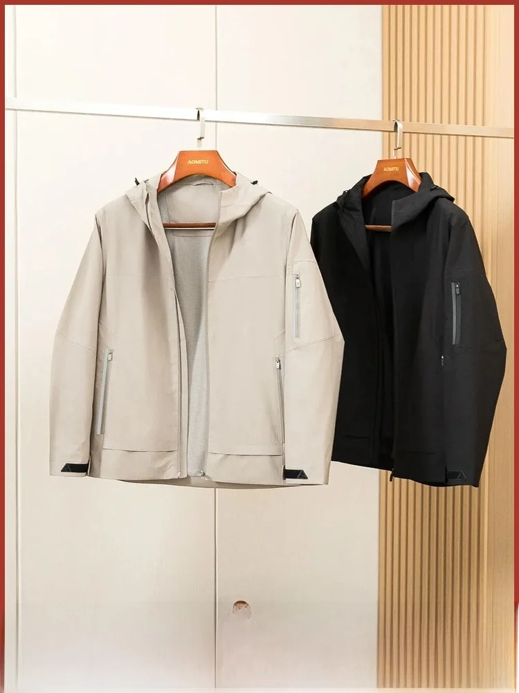

Warm Casual Hooded Men's Jaet Lightweight Polyester Fiber Commuting Outdoor Coat Youth Trendy Long Sve Zipper Decoration