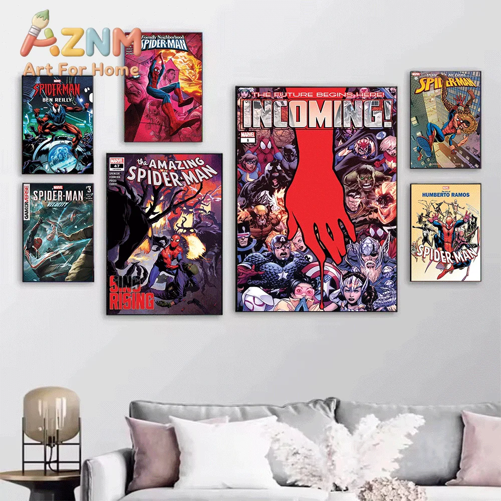 Marvel Daredevil & Spider‑Man Comic Canvas Print, Superhero Comic Cover Graphic Art Poster, Frameless Canvas Wall Picture for