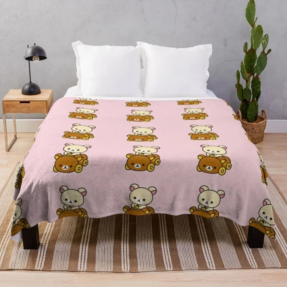 

korilakkuma driving a Rilakkuma car Throw Blanket Wrinkle Resistant Lightweight Blanket