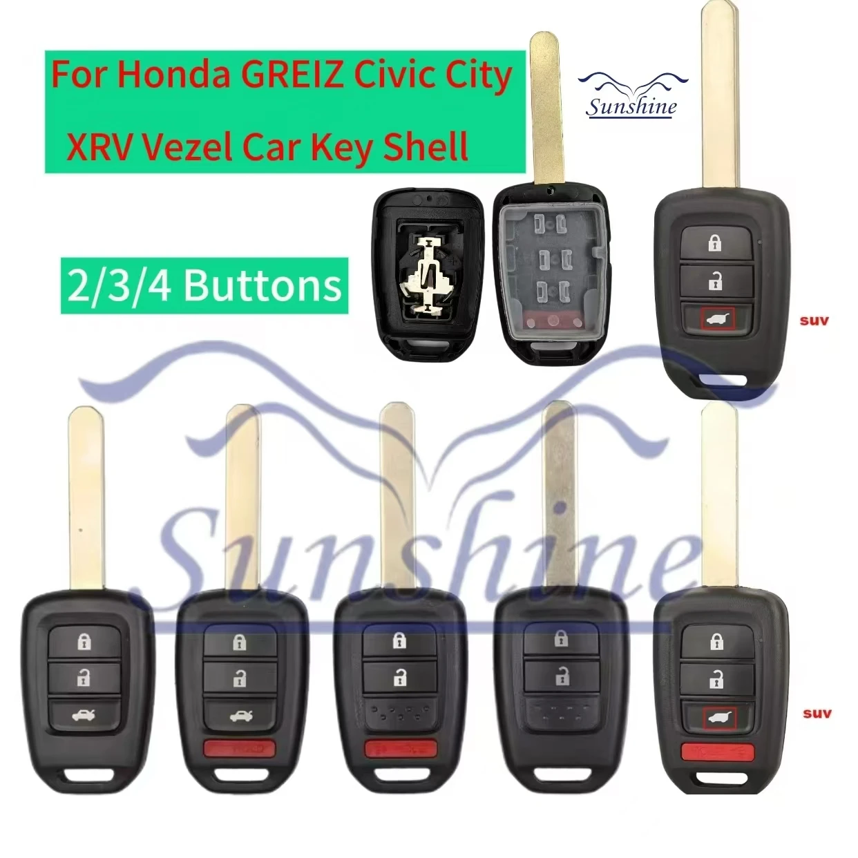 

Sunshine 2/3/4 Buttons Remote Car Key Shell Case Cover Fob Blank For Honda GREIZ Civic City XRV Vezel