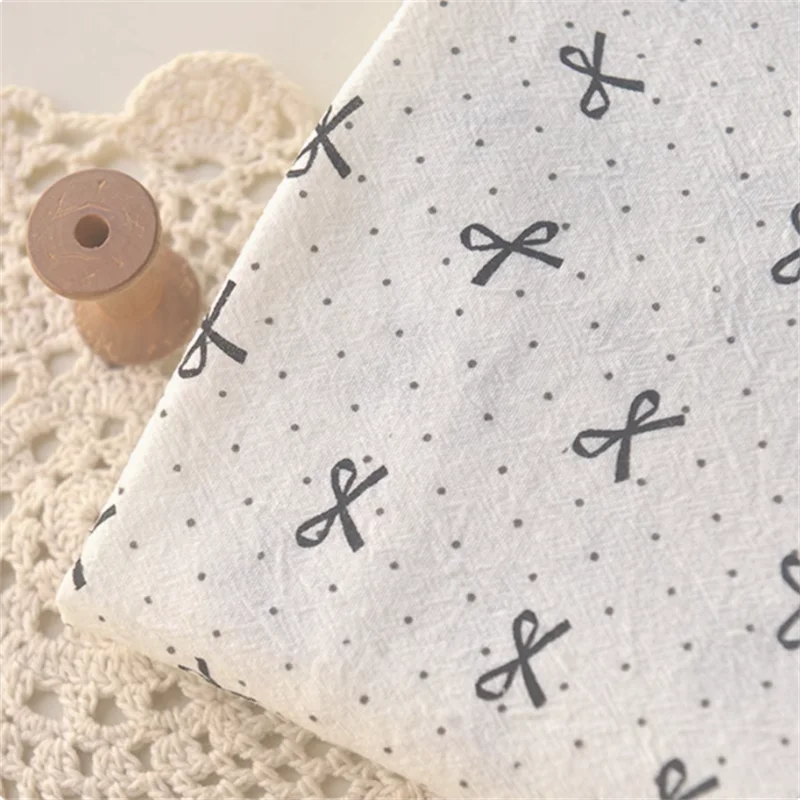 White Bow Linen Cotton Fabric For Shirt Skirt Shirt Dress Doll Clothing Accessories Handmade Fabrics