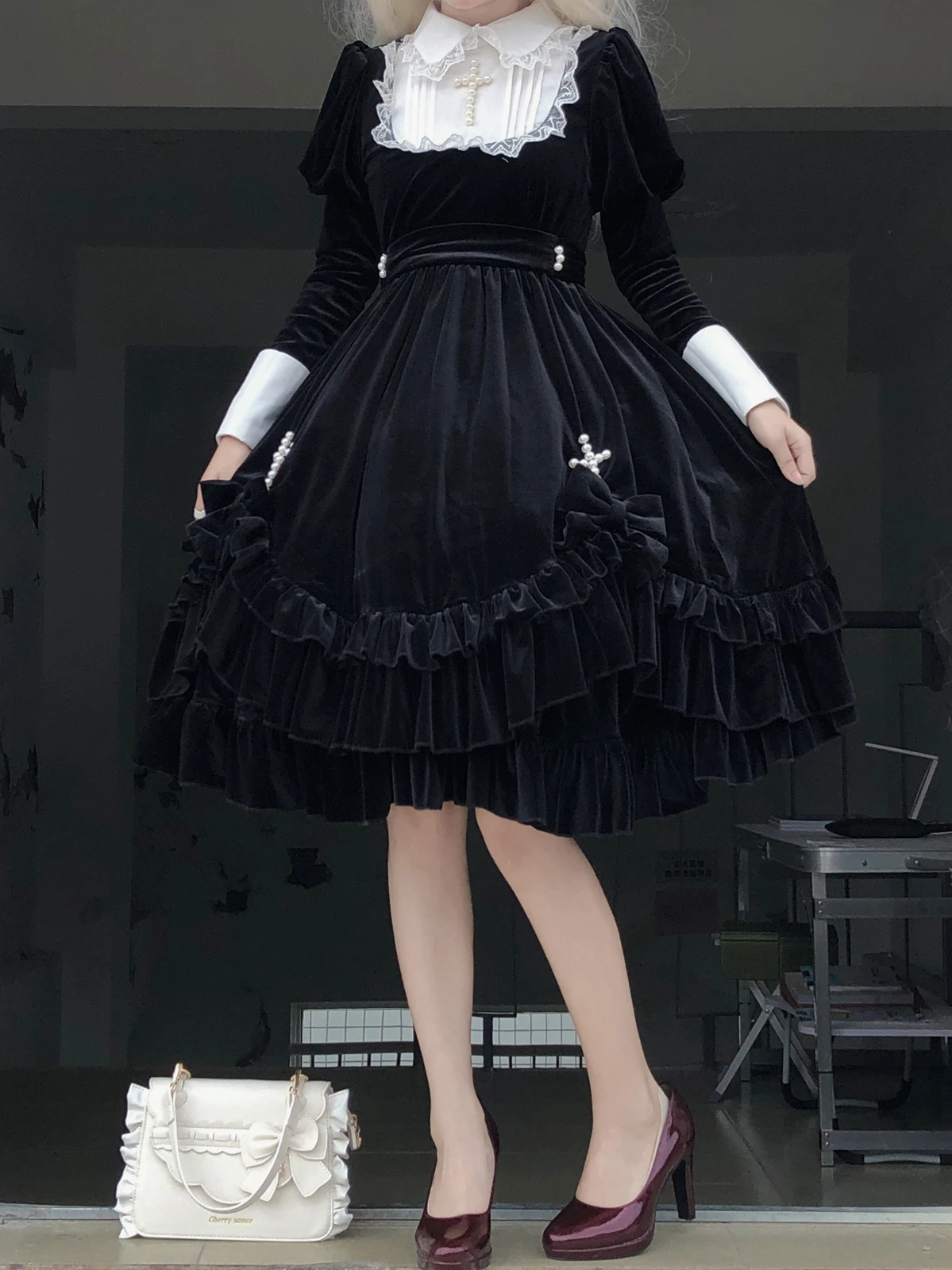 Original Dark Cross Op Lolita Dresses Daily Girl Gothic Style Slimming Long Sleeves Elegant Y2k Dress for Women Autumn Winter