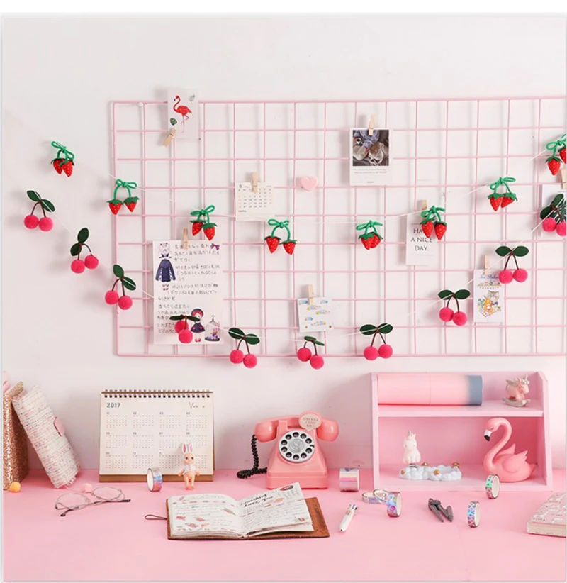 20Pcs DIY Cherry Felt Ball Handmade Garland String Wall Hanging Ornament Hairpin Accessories Curtain Room Decoration