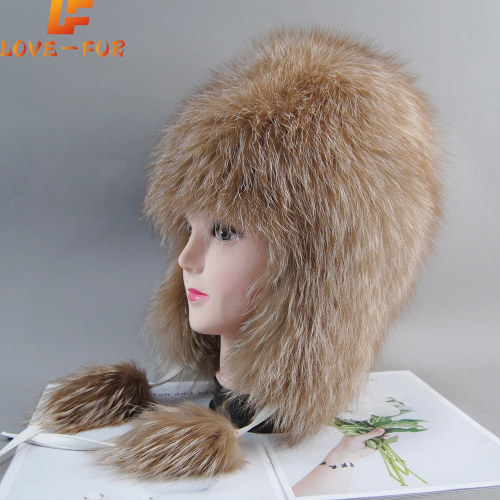 Hot Sale Lady Luxury Good Quality Real Fox Fur Caps Winter Knitted Real Fur Hat Women Quality Warm 100% Genuine Fur Bomber Hats