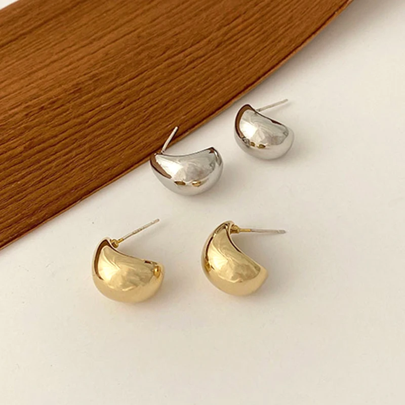 925 Sterling Silver Ear Needle Chunky Gold Stud Earrings for Women Water Drop Cutout Simple Glossy Earrings Luxury Jewelry