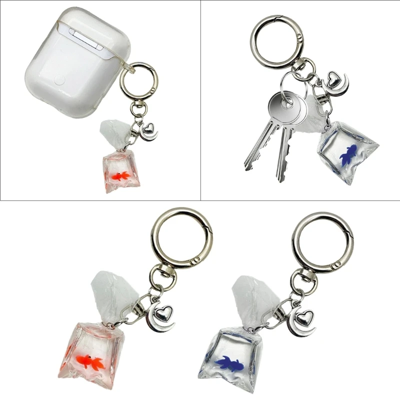 Fashionable Fish Water Bag Pendant Keychain Ornament Portable Key Chain Dangler Fish Water Bag Keyrings Phone Accessory Y08E