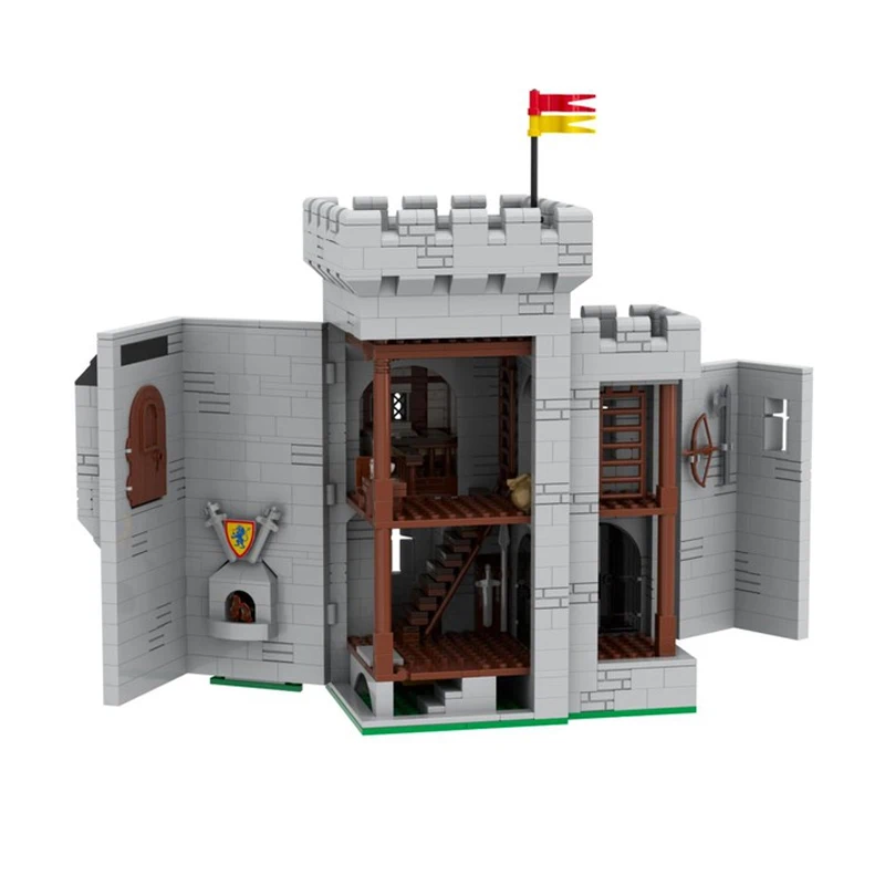 MOC benutzerdefiniertes Bausteinspielzeug, Mini-Schlossmodell des mittelalterlichen Löwenritters, 1173 Stück, kreatives Montagespielzeug-Set, Weihnachtsgeschenk