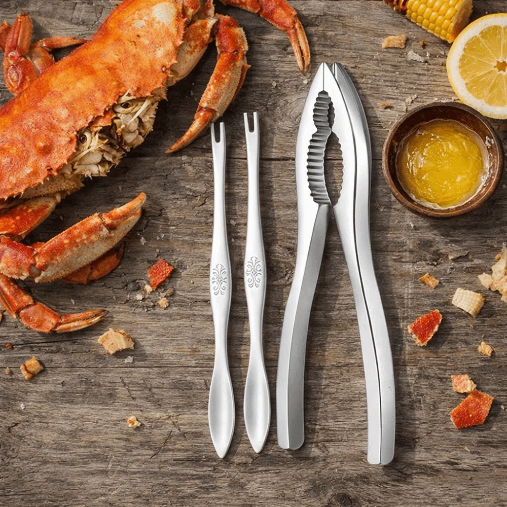 3Pcs/Set Multi-functional Lobster Crackers and Picks Set Stainless Steel Thickening Crab Tong Effort-saving Crab Sheller