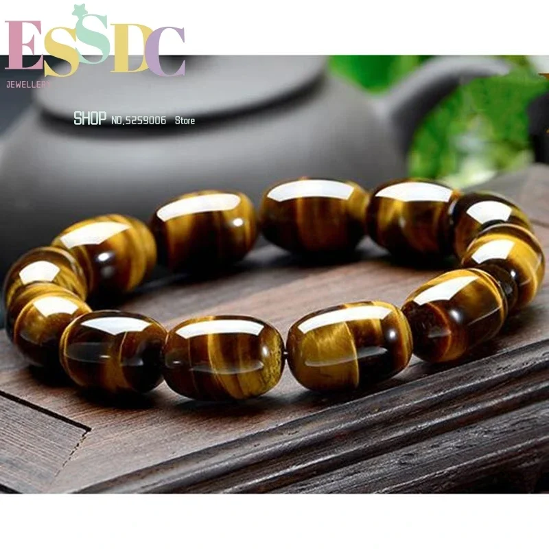 

Hot-selling Natural Tiger-eye StoneBracelet Fashion For Men And Women Personality Barrel Jewelry Tiger Clear Stone Bead