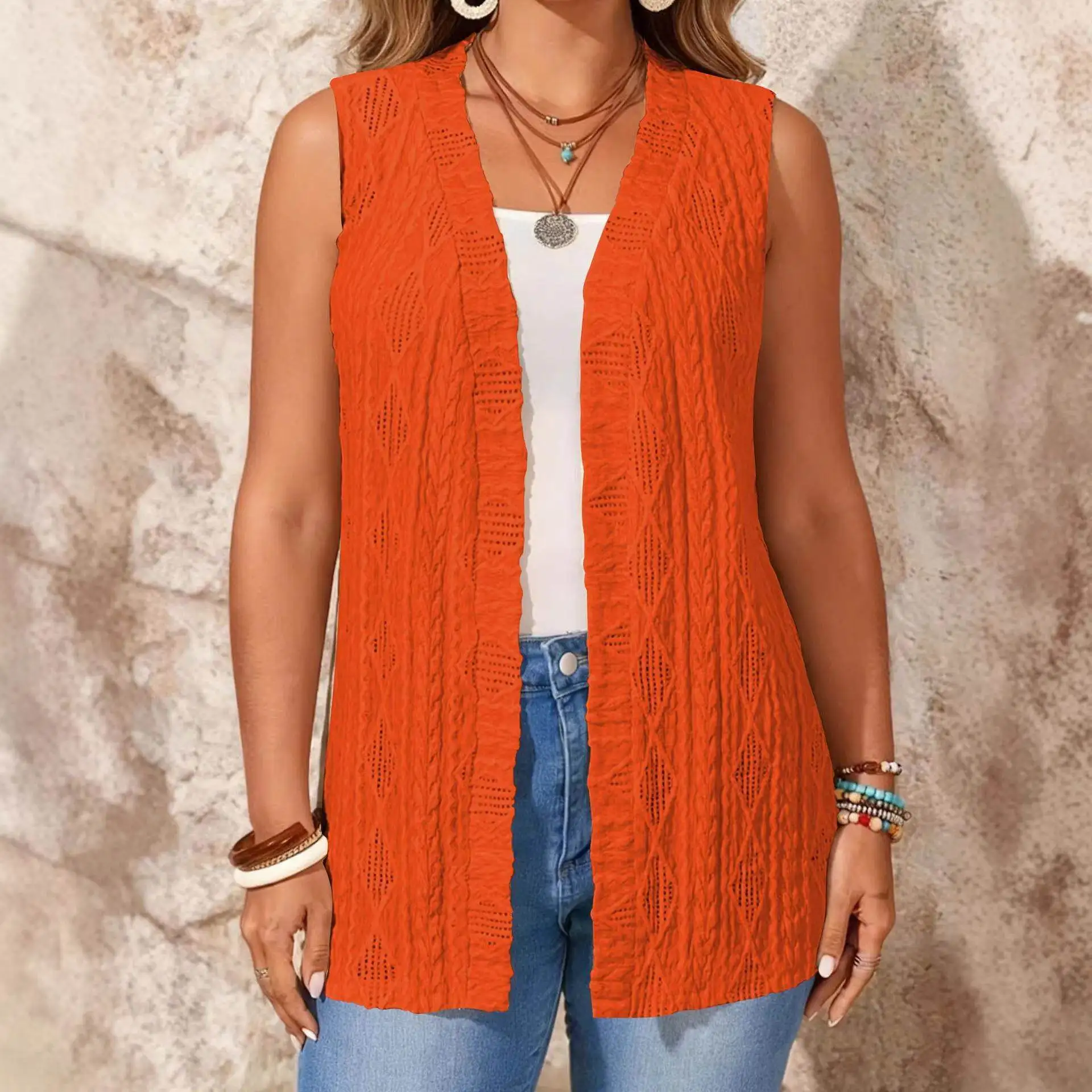 

Elegant Pure Color Large Size Women's Vest Jacket Independent Station TK Spring Summer Fashionable Sleeveless Outerwear